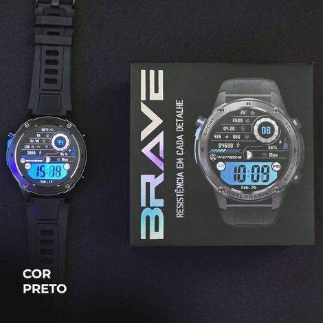Smartwatch Brave Wearzone | Prova D'água 50m | GPS | Strava | Bateria 10 Dias