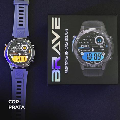 Smartwatch Brave Wearzone | Prova D'água 50m | GPS | Strava | Bateria 10 Dias