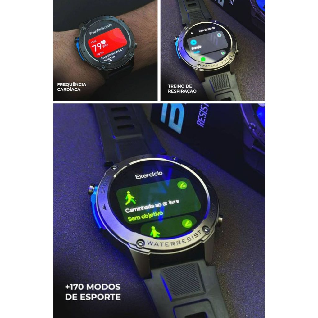 Smartwatch Brave Wearzone | Prova D'água 50m | GPS | Strava | Bateria 10 Dias