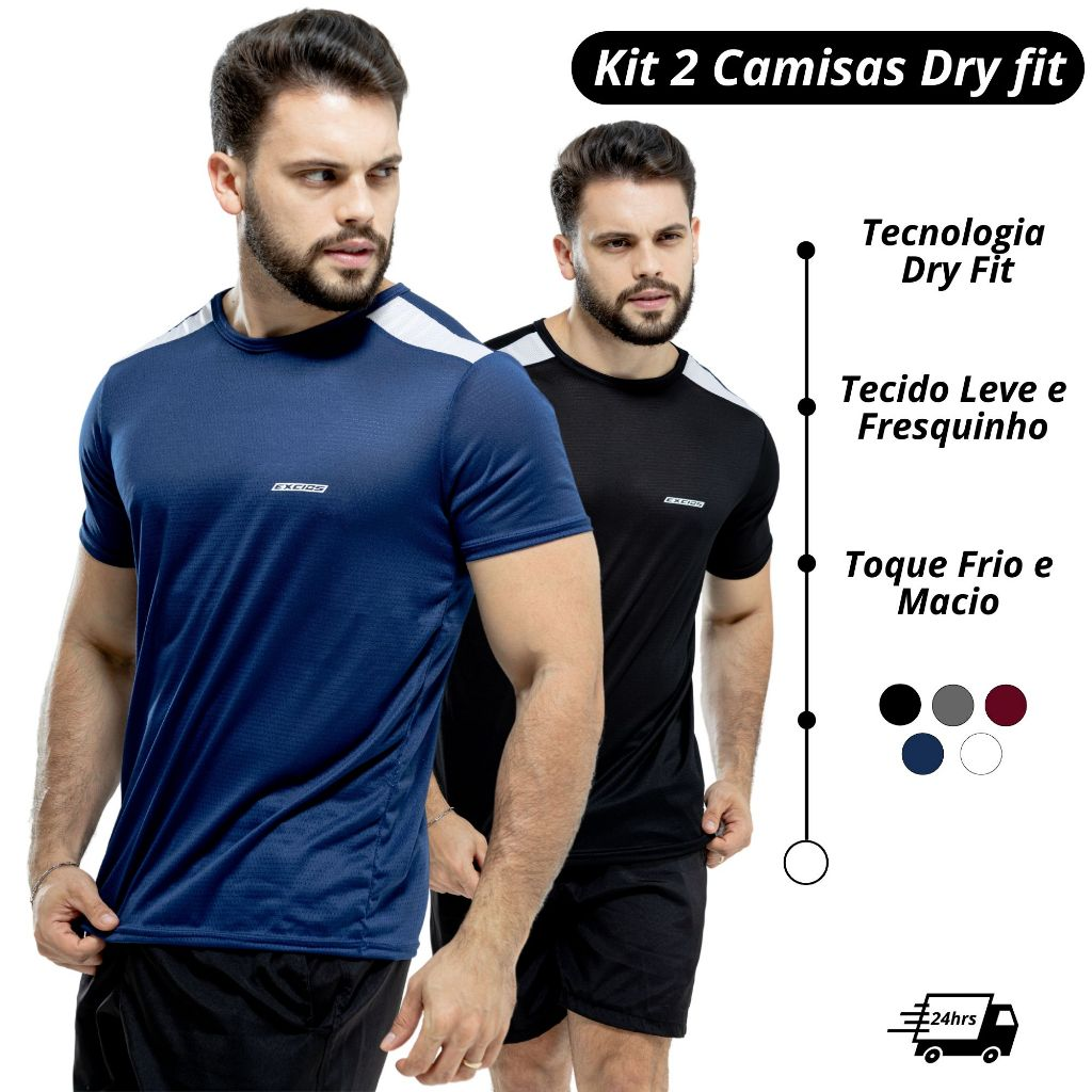 Kit 2 Camisas Dry Fit Masculino Academia Tecido Leve Treino e Musculação