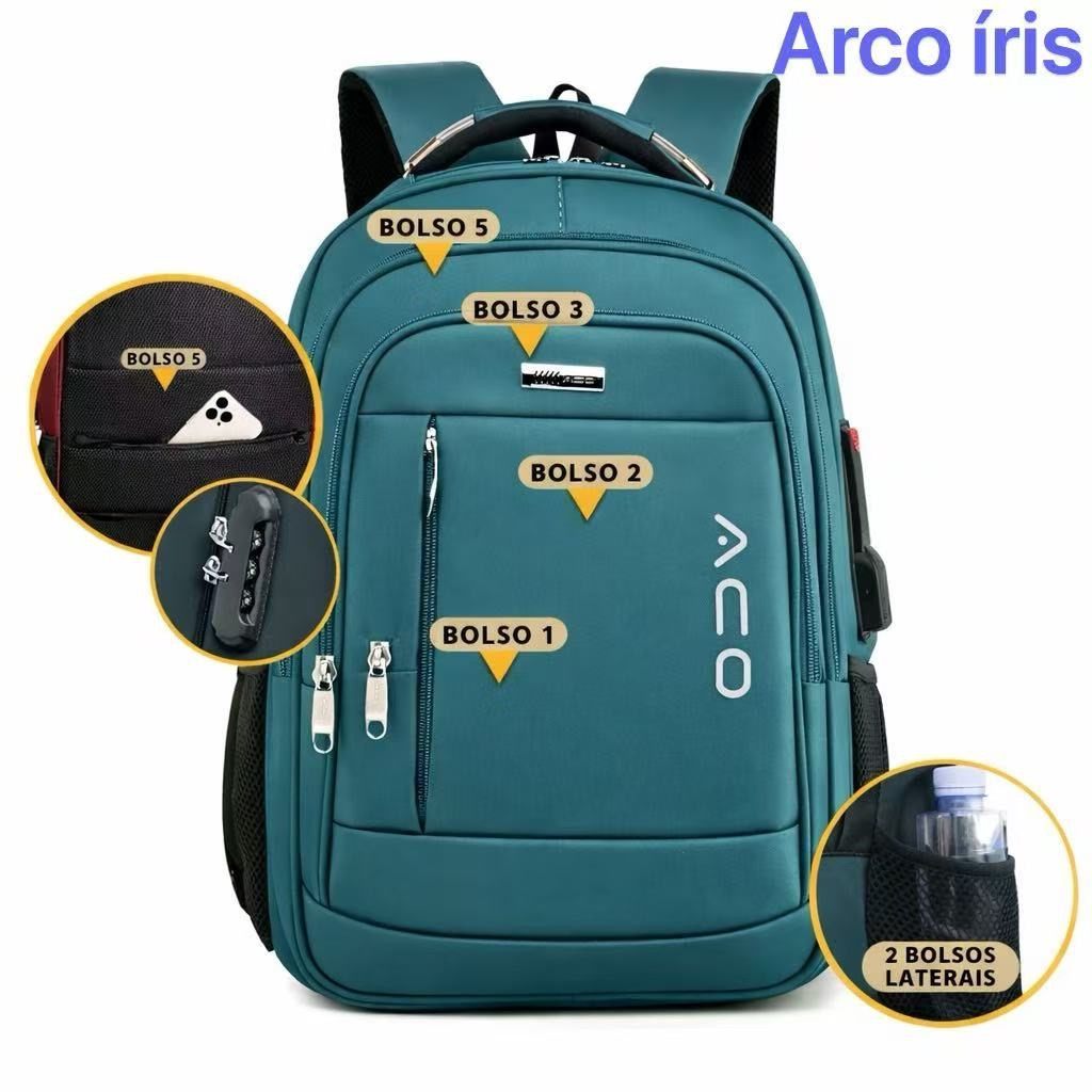 Mochila Masculina Feminina Escolar Faculdade Bolso Antifurto Nas Costas Resistente Cadeado Saída USB
