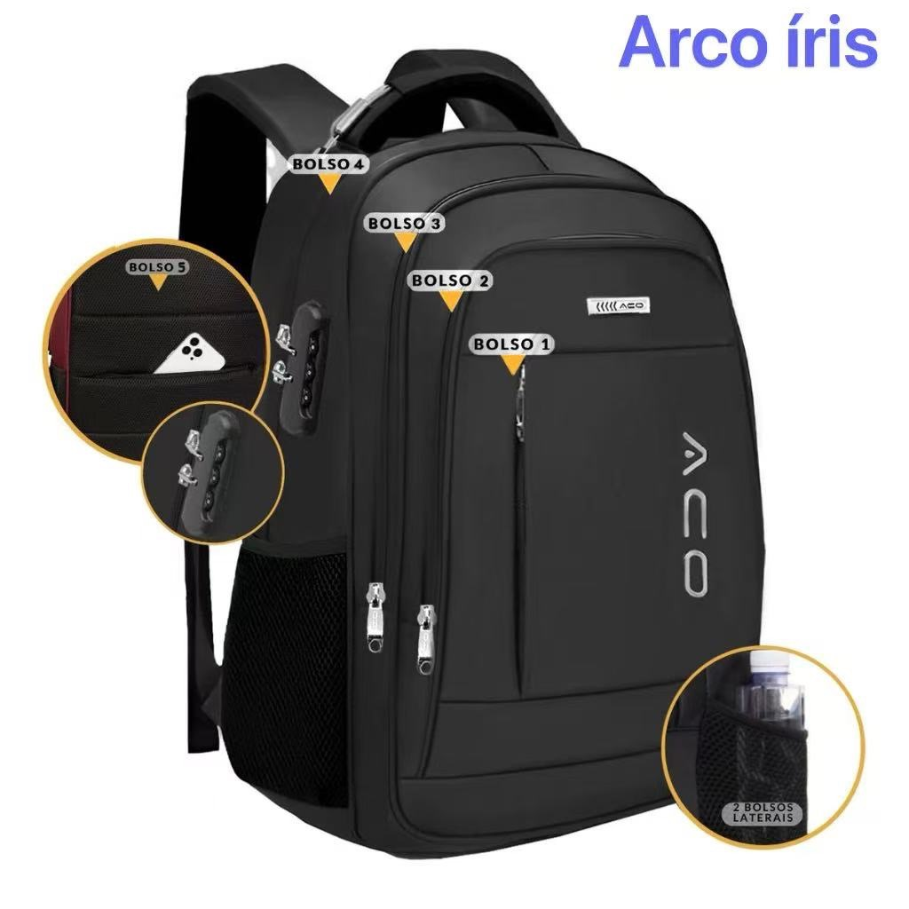 Mochila Masculina Feminina Escolar Faculdade Bolso Antifurto Nas Costas Resistente Cadeado Saída USB