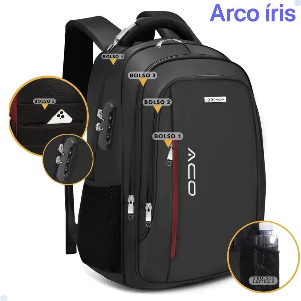 Mochila Masculina Feminina Escolar Faculdade Bolso Antifurto Nas Costas Resistente Cadeado Saída USB