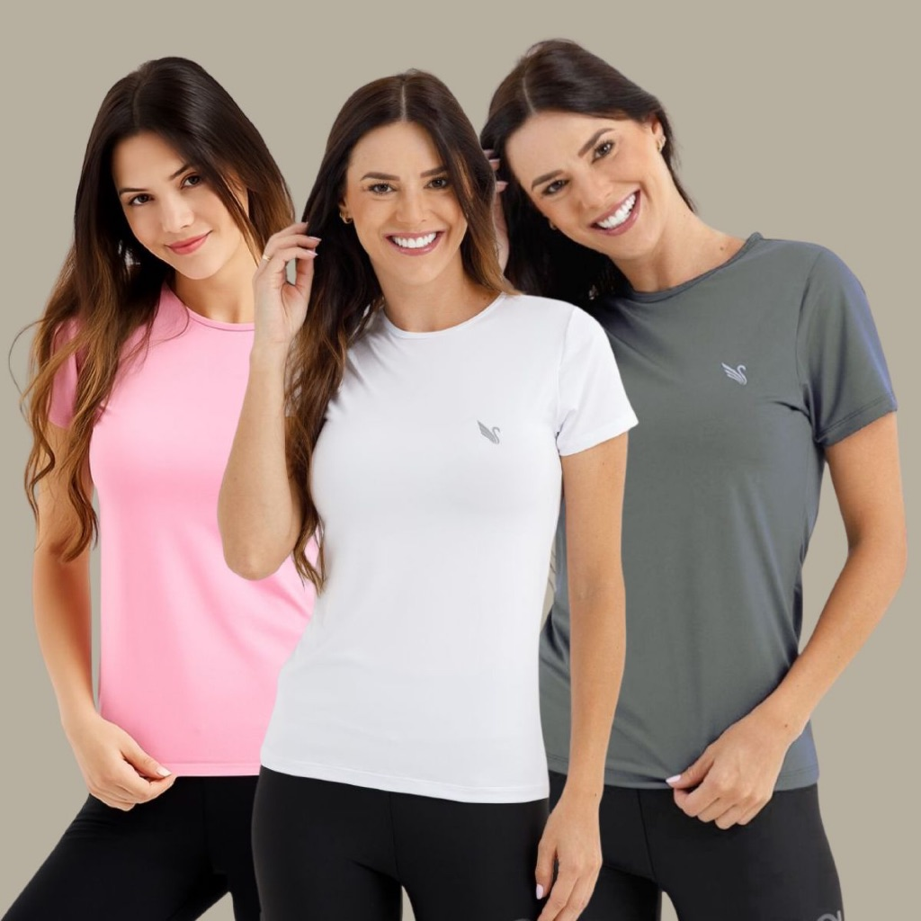 Kit 3 Blusa Feminina Proteção Uv camisas Academia Treino Dry fit P ao G2