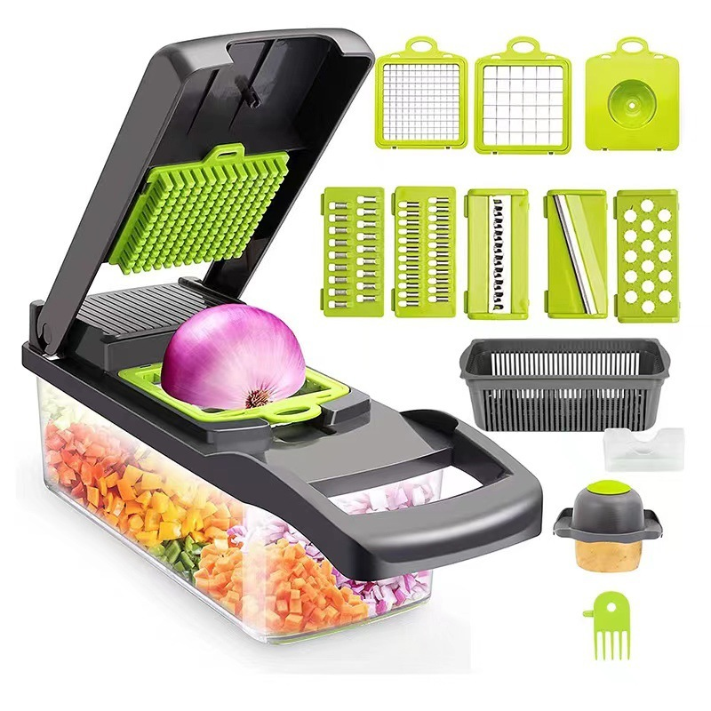 Fatiador de cozinha multifuncional profissional em aço inoxidável 16 em 1 fatiador de vegetais/frutas/legumes