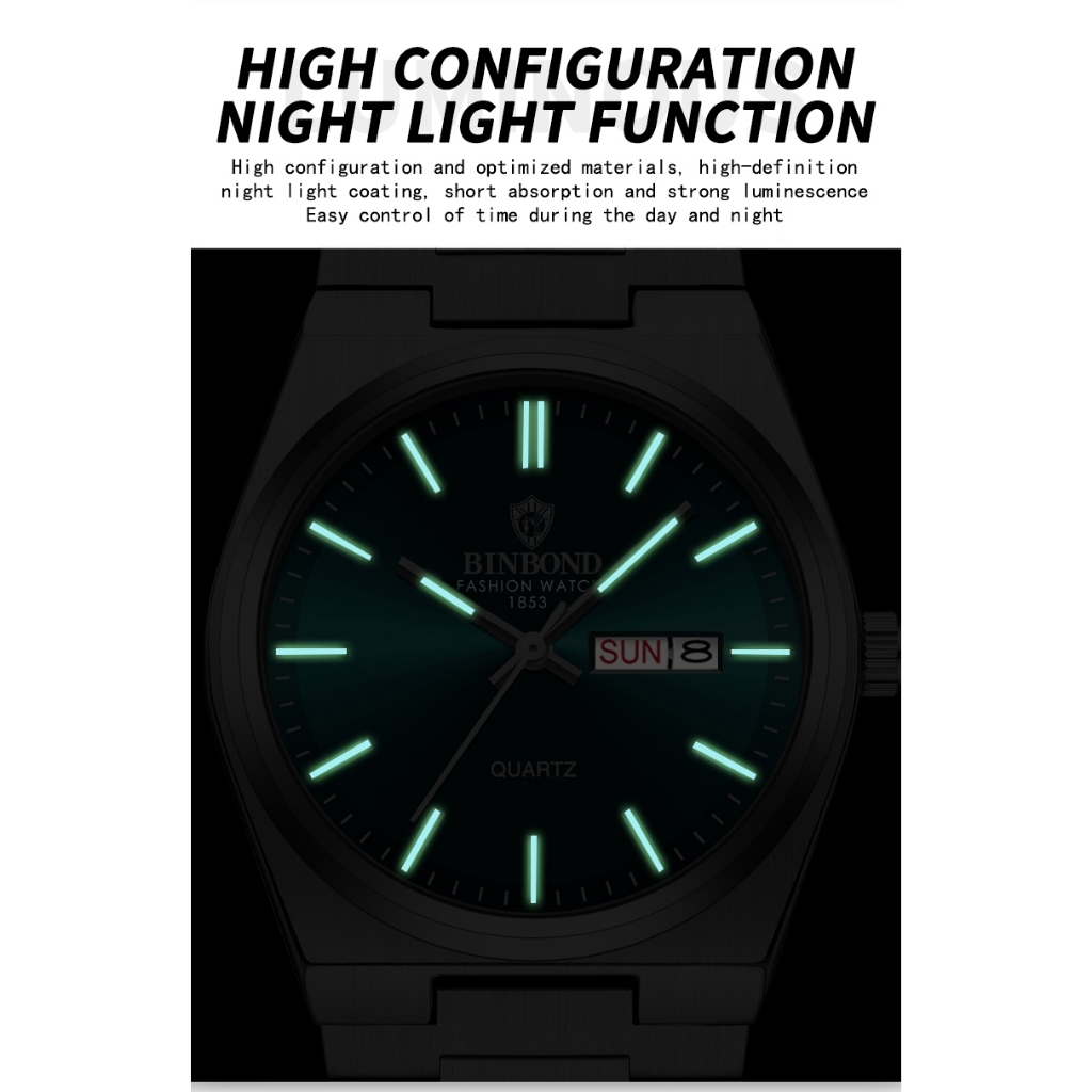Binbang BINBOND B102 Moda Nova Fivela De Aço Inoxidável Relógio Masculino Casual De Quartzo Calendário Fino
