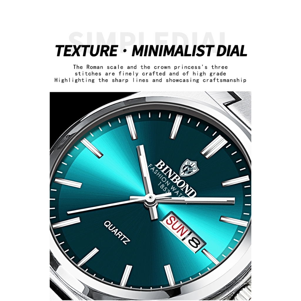 Binbang BINBOND B102 Moda Nova Fivela De Aço Inoxidável Relógio Masculino Casual De Quartzo Calendário Fino