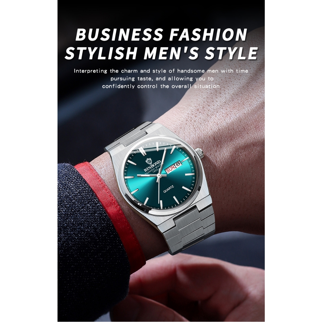 Binbang BINBOND B102 Moda Nova Fivela De Aço Inoxidável Relógio Masculino Casual De Quartzo Calendário Fino