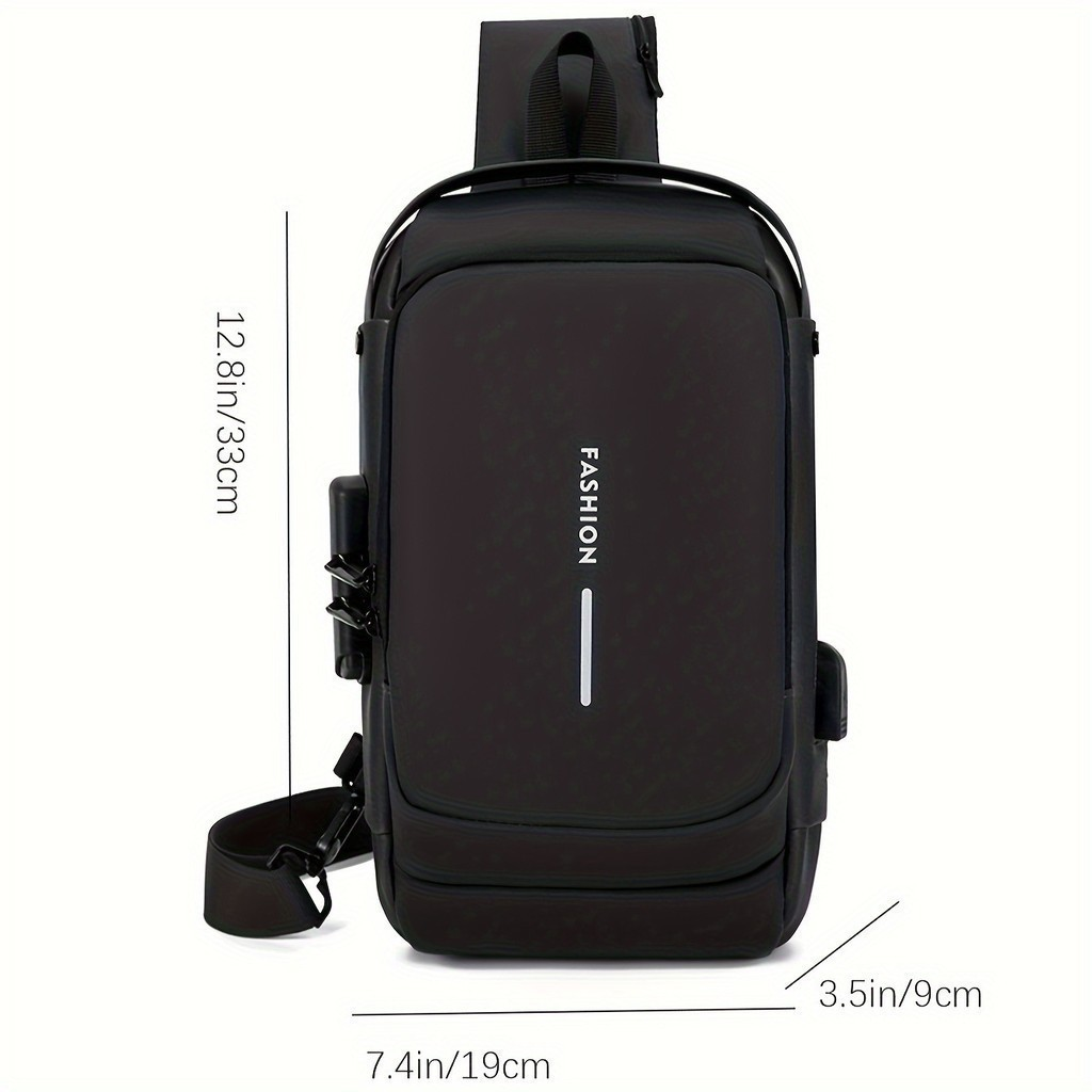 Mochila De Peito Masculina À Prova D'água Com Trava De Código Usb Alta Qualidade - ANA
