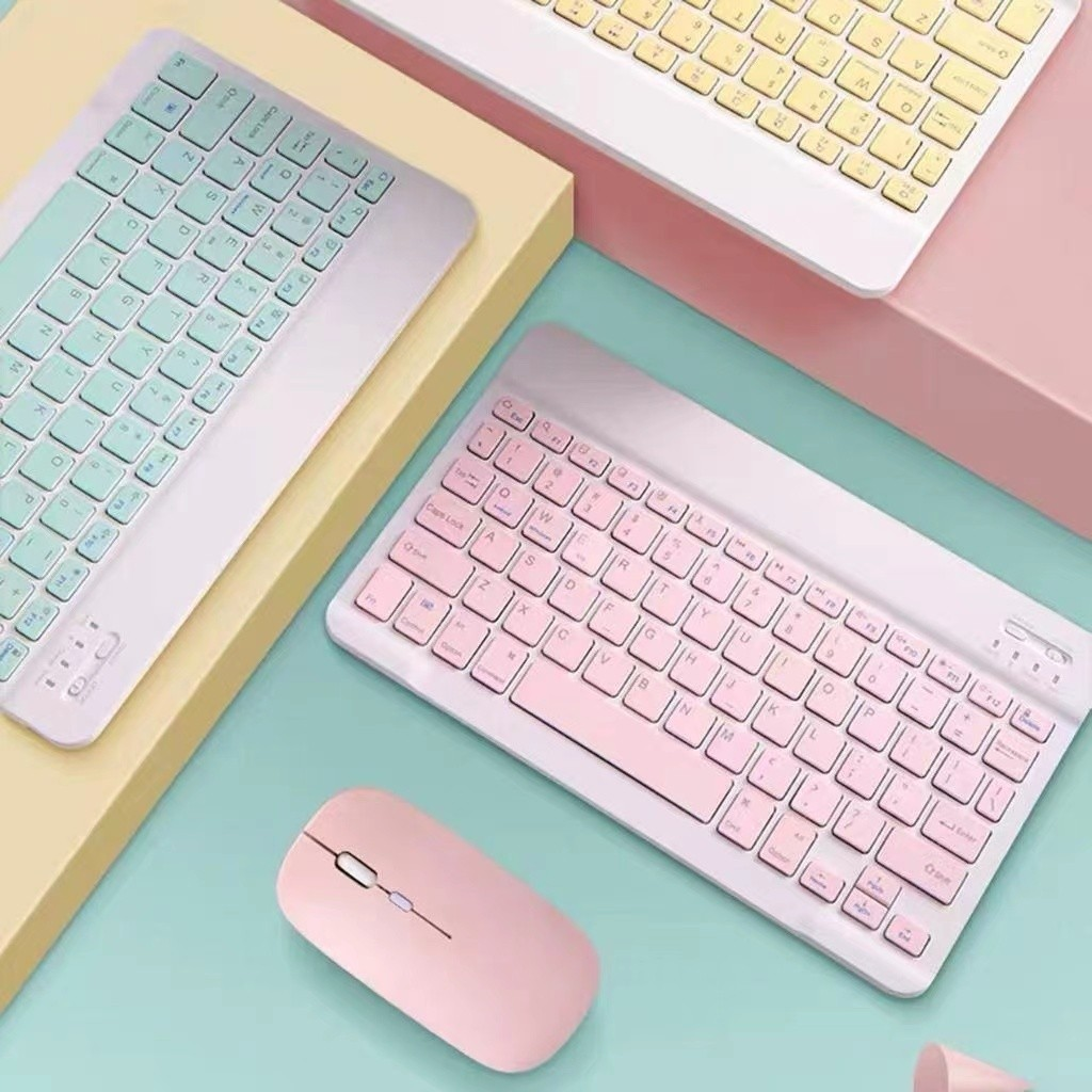 Teclado Sem Fio por Bluetooth com Mouse a pilha e cabo USB - 10 Polegadas