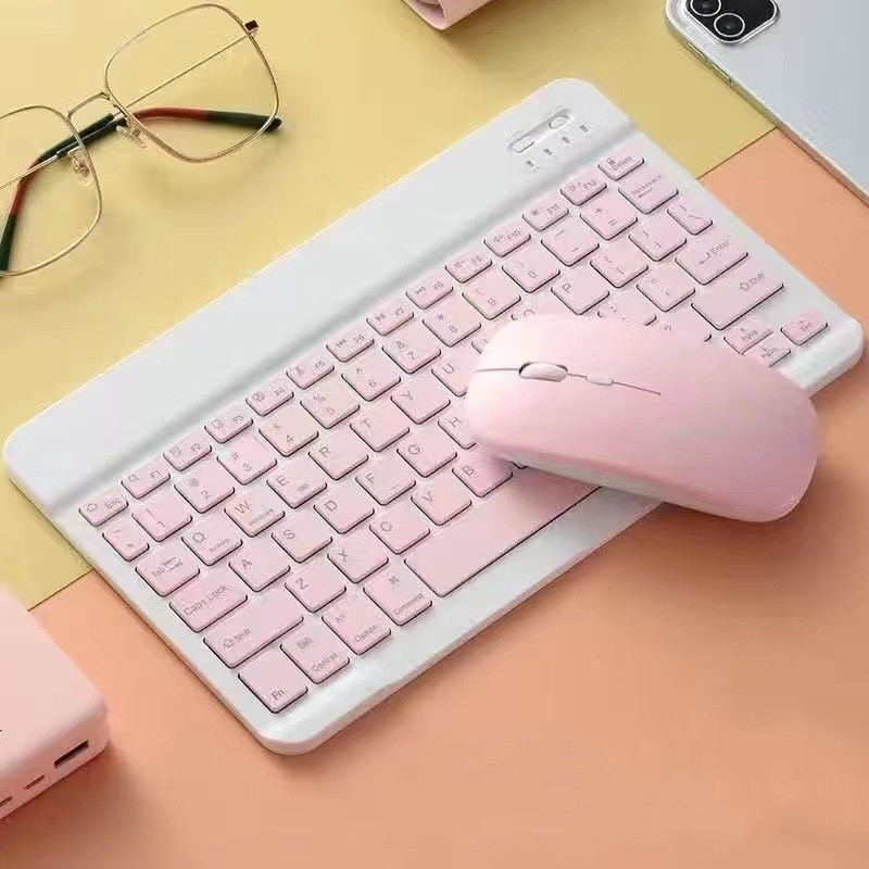 Teclado Sem Fio por Bluetooth com Mouse a pilha e cabo USB - 10 Polegadas