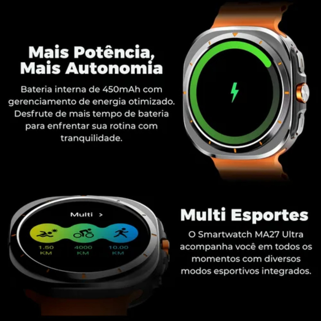 Relógio Inteligente Smartwatch SU01 Série 11 Tela AMOLED 1.43" Memória 1GB Resistência 5ATM GPS Bateria Longa