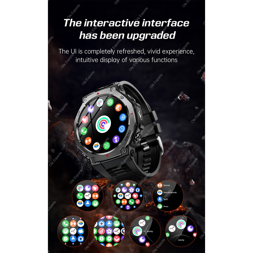 T-Rex 3 GPS Relógio Inteligente 5ATM IP69K À Prova Dip69 Água Rastreador Altímetro Chamada Militar Esporte Smartwatch Ma