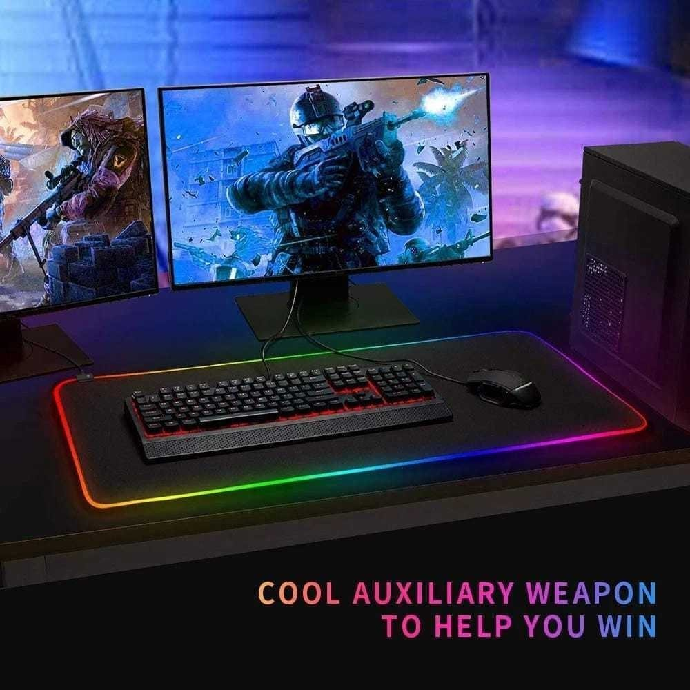 Mouse Pad Gamer Grande Speed Borda Led 7 Cores Mousepad Rgb Impermeável 300mmX800mm