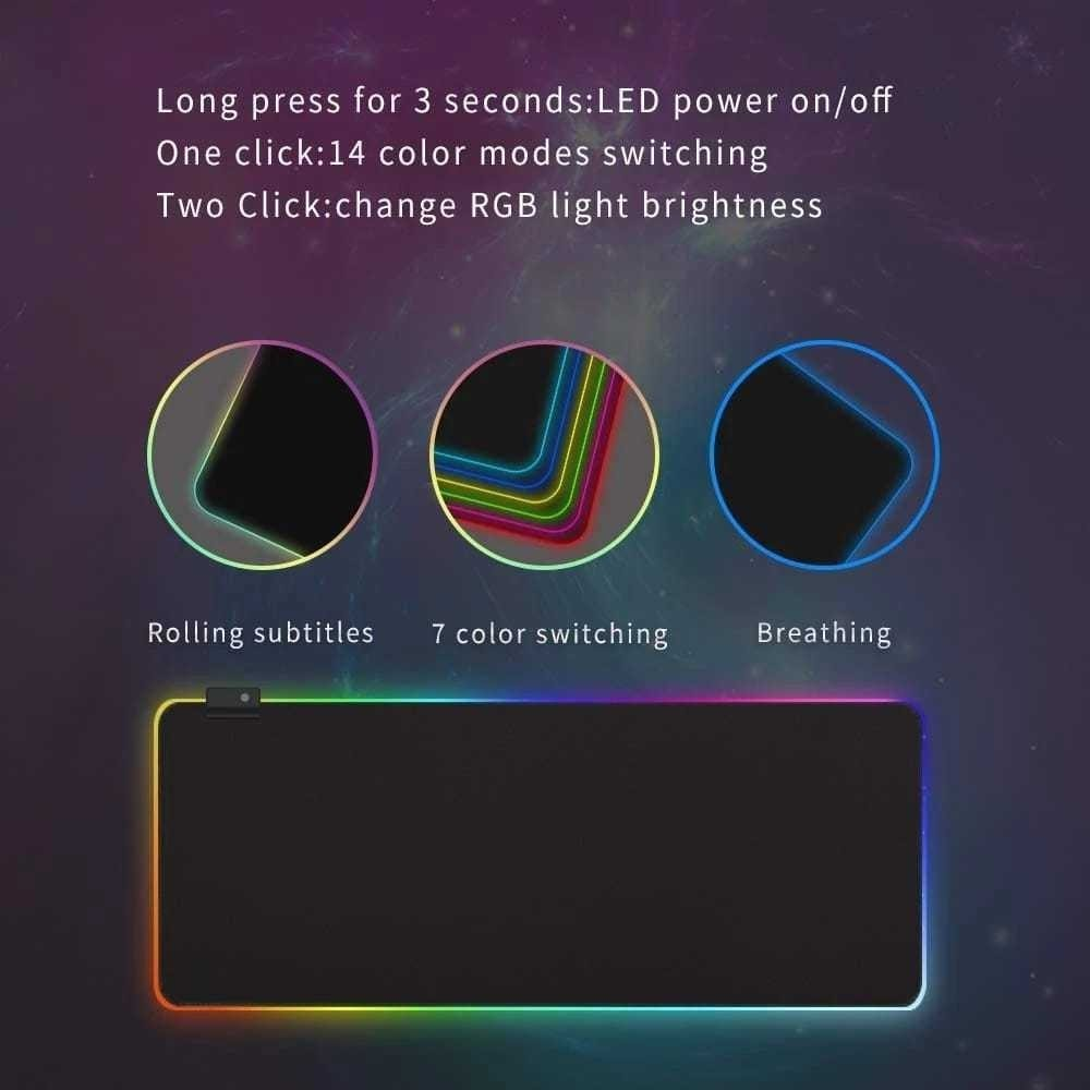 Mouse Pad Gamer Grande Speed Borda Led 7 Cores Mousepad Rgb Impermeável 300mmX800mm