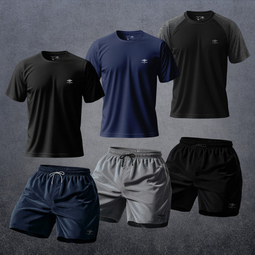Kit Camisetas Dry Fit Manga Raglan E Shorts Verão P Ao Plus