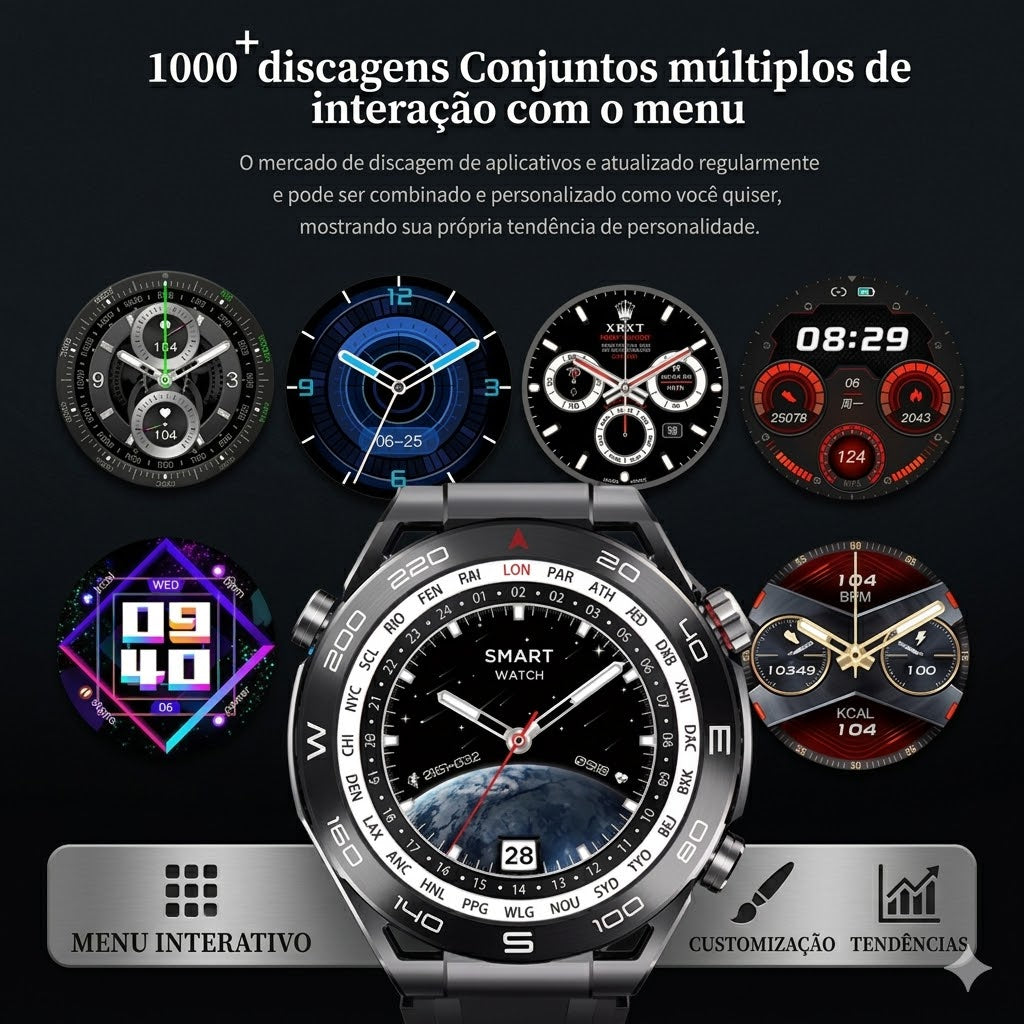 Smartwatch X5 Pro Max Ultra – Tela HD 1.46", Chamadas Bluetooth e Memória 128MB (Lançamento 2026)